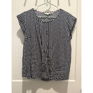 Womens’s Boden Pleat Front Blouse Pullover Top Blue White Cap Sleeve Size 12